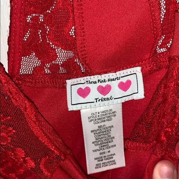 three pink hearts lace red halter top dress - Picture 3 of 3